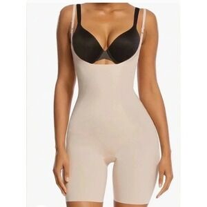 SHAPERX Beige Seamless Open Bust Shapewear Bodysuit Tummy Control Small NEW